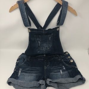 Distressed Denim Jean Short Overalls